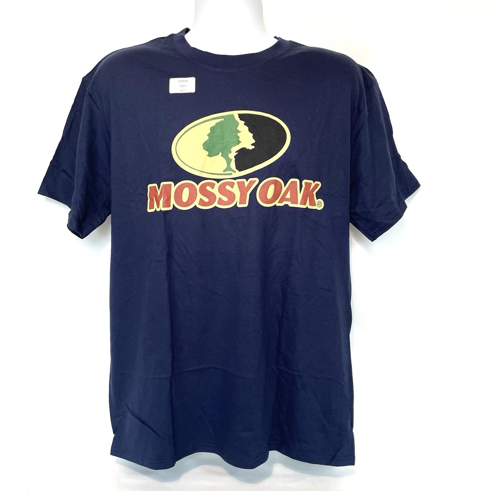 Mossy Oak T Shirt Mens Large Navy Blue Big Logo Graphic Hunting Outdoor Tee
